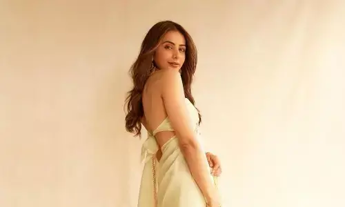 Rakul Preet Singh Looks Super Cute In Shoulder Blouse, Floral Saree