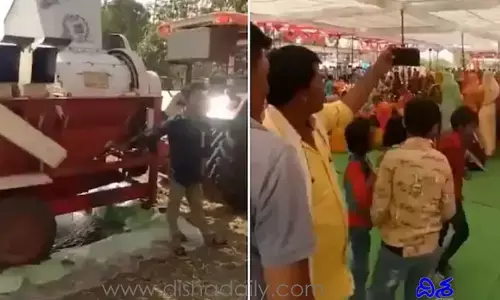 నూర్పుడి యంత్రంతో న‌యా ఏసీ.. పెళ్లిలో భ‌లే ఐడియా! (వీడియో)