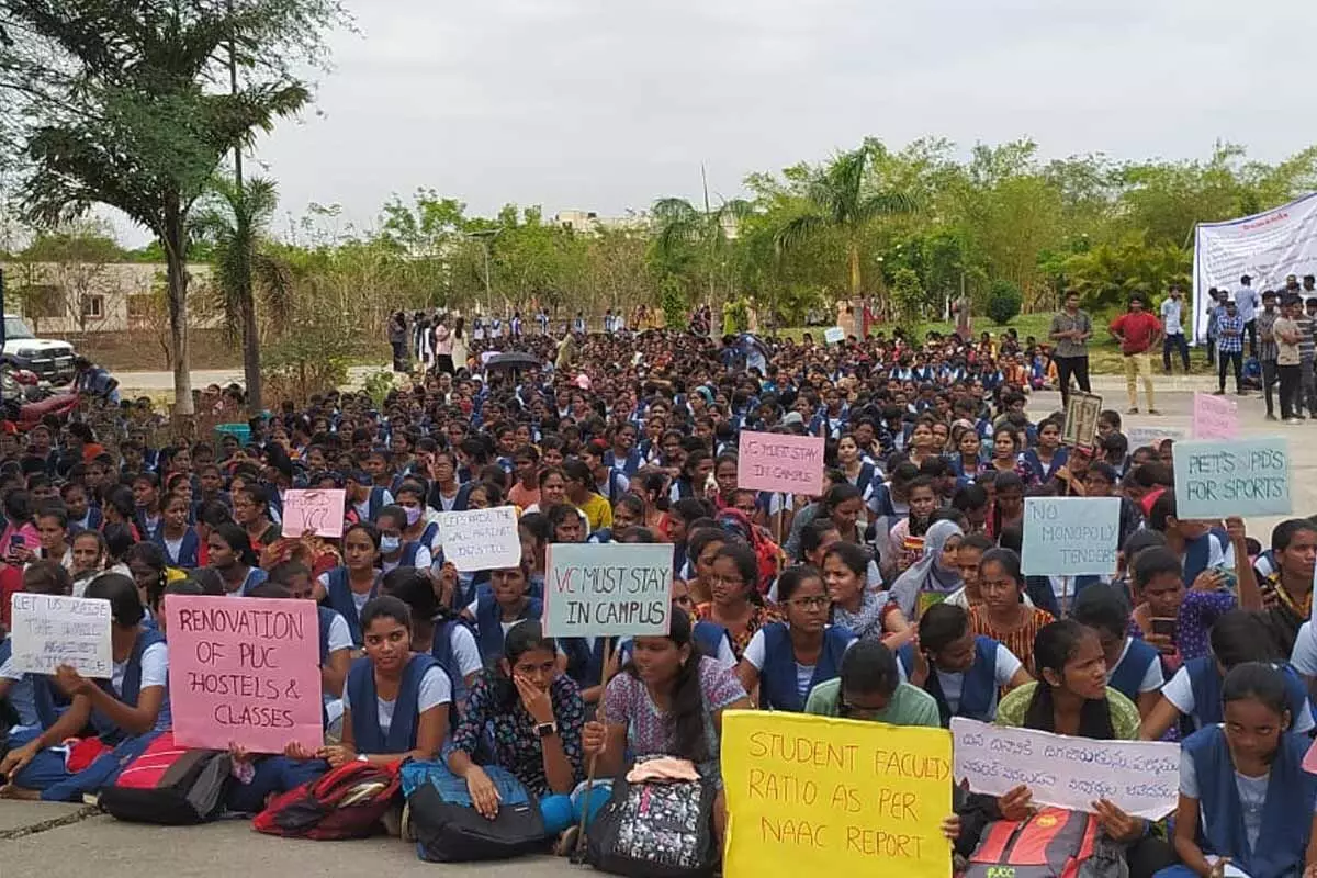 RGUKT Basara IIIT students Continue Their protest against minister sabitha indra reddy words