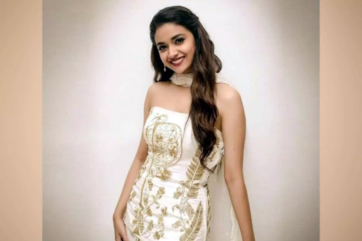 Keerthi Suresh wears a strapless white dress