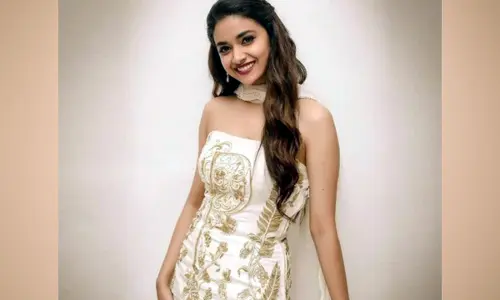 Keerthi Suresh wears a strapless white dress