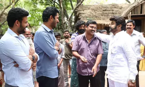 Allari Nareshs Itlu Maredumilli Prajaneekam Team Visits Sets Of Balakrishnas NBK107