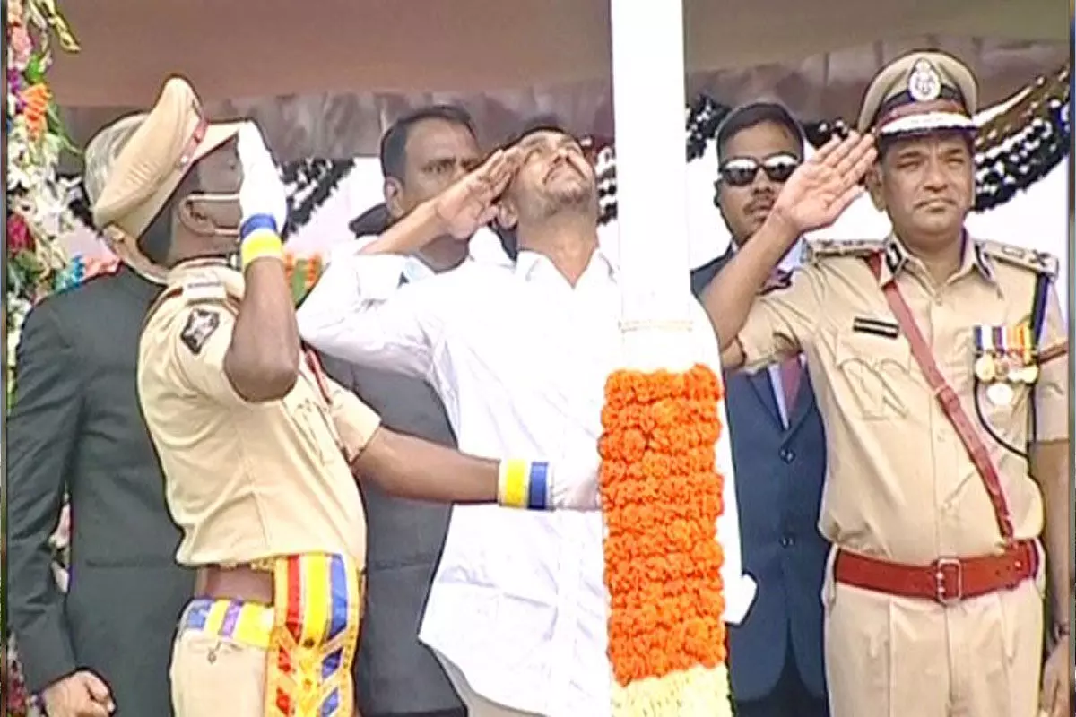 CM Jagan Unveils National Flag at Vijayawada Indira Gandhi Municipal Stadium