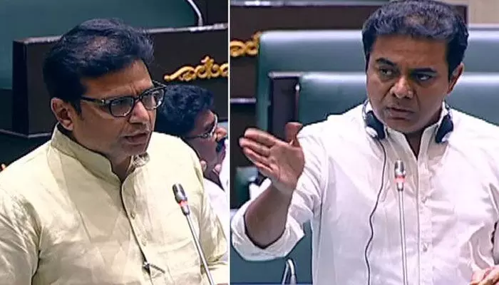 మంత్రి కేటీఆర్ vs శ్రీధర్బాబు.. ఇద్దరి మధ్య అసెంబ్లీలో మాటల యుద్ధం మంత్రి కేటీఆర్ vs శ్రీధర్బాబు.. ఇద్దరి మధ్య అసెంబ్లీలో మాటల యుద్ధం