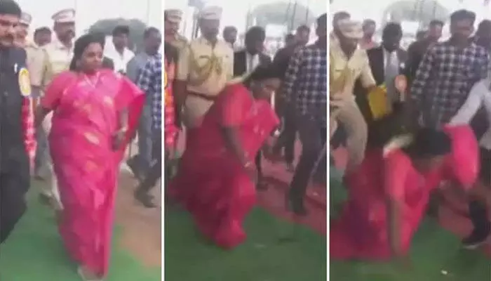 కాలుజారి కింద పడ్డ తెలంగాణ గవర్నర్ (వీడియో) కాలుజారి కింద పడ్డ తెలంగాణ గవర్నర్ (వీడియో)