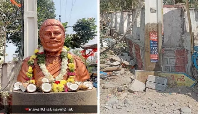 రాత్రికి రాత్రే శివాజీ విగ్రహం మాయం... రాత్రికి రాత్రే శివాజీ విగ్రహం మాయం...