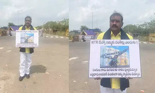 Tdp: ఎండలో నిలబడి వినూత్న నిరసన
