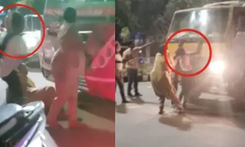 ఫుల్లుగా తాగి నడిరోడ్డుపై బీభత్సం సృష్టించిన యువతులు..