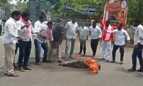 మోడీ దిష్టి బొమ్మ దహనం చేసిన టీఆర్ఎస్వీ నాయకులు
