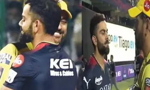 IPL 2023: స్టేడియంలో గురు శిష్యుల సరదా ముచ్చట్లు.. ధోనిని హత్తుకున్న ఫొటో షేర్‌ చేసిన కోహ్లీ..