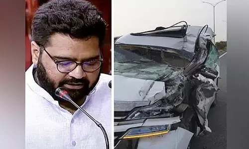ఎంపీ కార్తికేయ ఎస్‌యూవీని ఢీకొట్టిన ట్రక్కు
