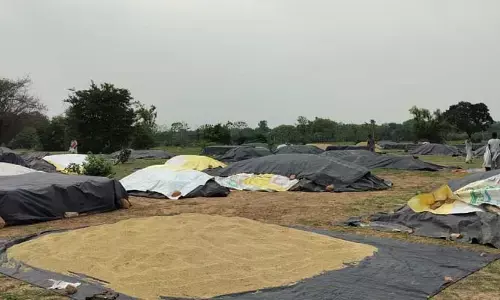 లారీల కొరతతో ధాన్యం కొనుగోలు కేంద్రాల్లో రైతుల పడిగాపులు..