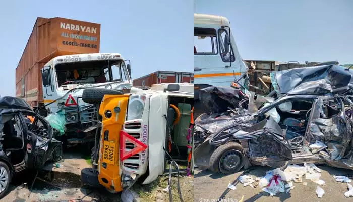 Accident: కంటైనర్‌ను ఢీకొట్టిన వాహనాలు.. ఇద్దరు దుర్మరణం