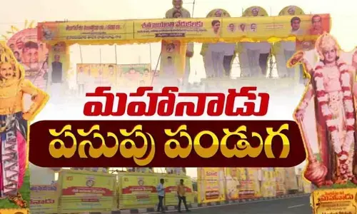 TDP Mahanadu: పసుపు మయమైన రాజమండ్రి.. కాసేపట్లో సభా వేదికకు చంద్రబాబు