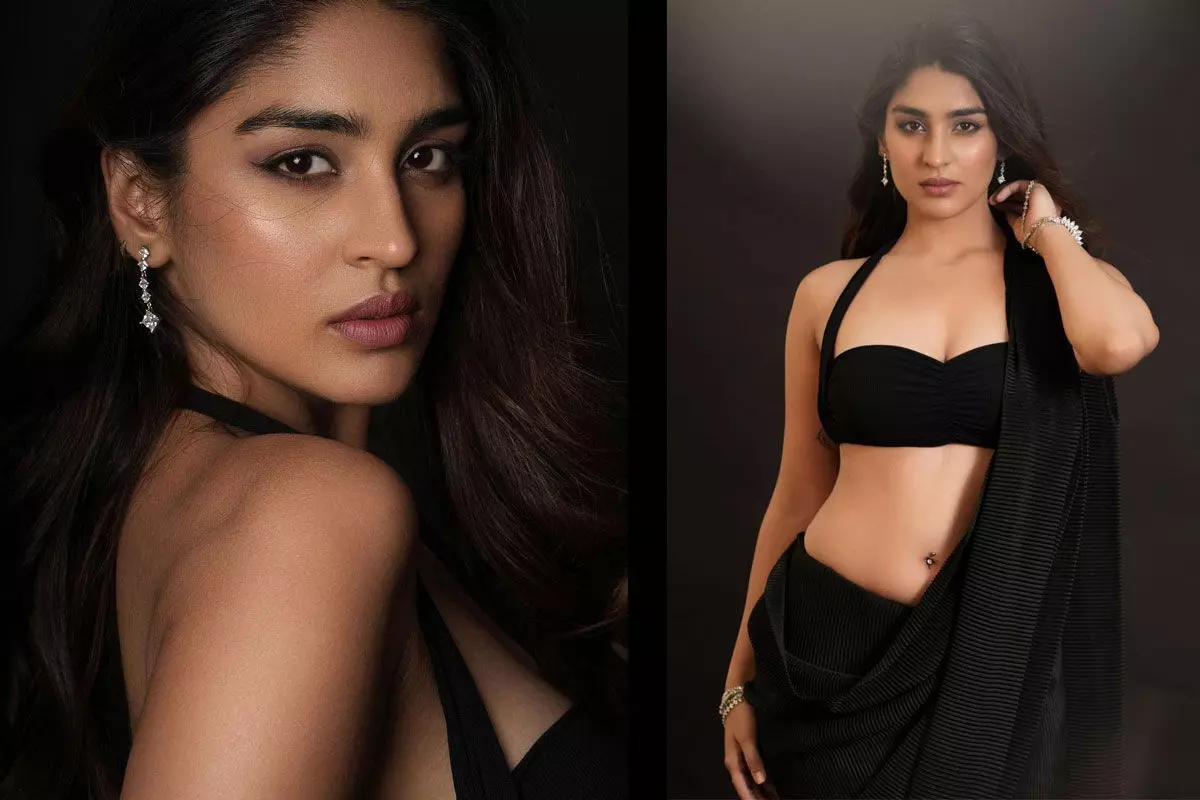 Glamorous Looks Of Yukti Thareja hot indian model in Black Saree