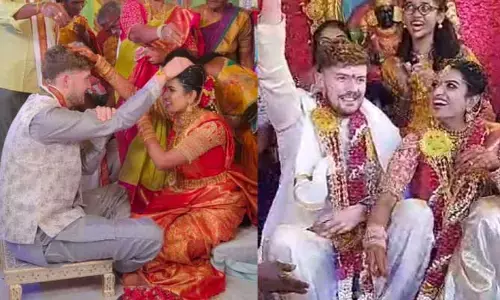 అమెరికా అబ్బాయి, తెలంగాణ అమ్మాయి.. హిందూ సాంప్రదాయంలో పెళ్లి