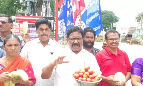 గ్యాస్, కూరగాయలు ప్రదర్శిస్తూ ప్రజాసంఘాల నిరసన