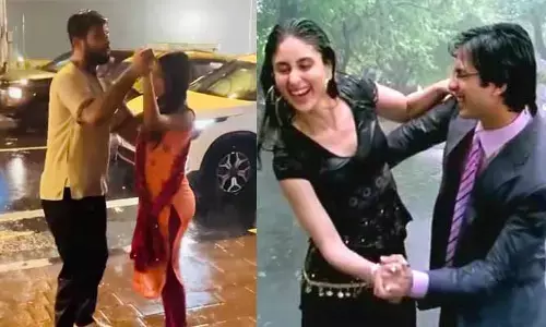 జోరు వర్షంలో షాహిద్, కరీనా పాటకు స్టెప్పులేసిన జంట.. వీడియో వైరల్