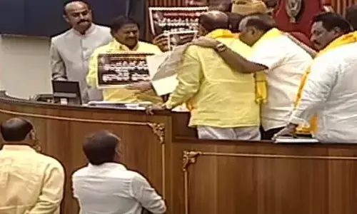 సభలో గందరగోళం: టీడీపీ సభ్యుల సస్పెన్షన్