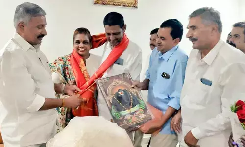 మంత్రి పెద్దిరెడ్డికి కాణిపాకం లడ్డు అందజేత
