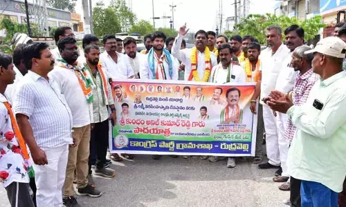 భువనగిరి కాంగ్రెస్ అభ్యర్థి గెలవాలని పాదయాత్ర