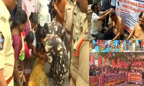 సమ్మెలతో అట్టుడుకుతున్న ఆంధ్రప్రదేశ్.. శిరోముండనంతో నిరసన