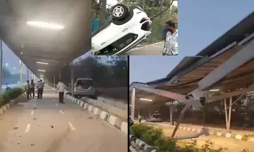 ఔటర్‌పై ప్రమాదాలు.. సైకిల్ ట్రాక్‌పైకి దూసుకొచ్చిన ఇన్నోవా కారు