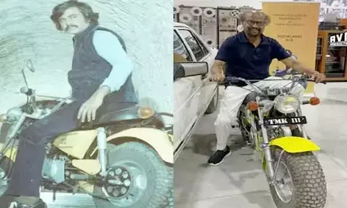40 ఏళ్ల కిందటి బైక్ పై కనిపించిన రజనీకాంత్.. పిక్ రిలీజ్ చేసిన ఏవీఎం!