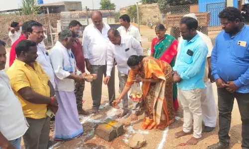 సొంత ఖర్చుతో ఆలయ ముఖద్వారా నిర్మాణం.. పనులు ప్రారంభం