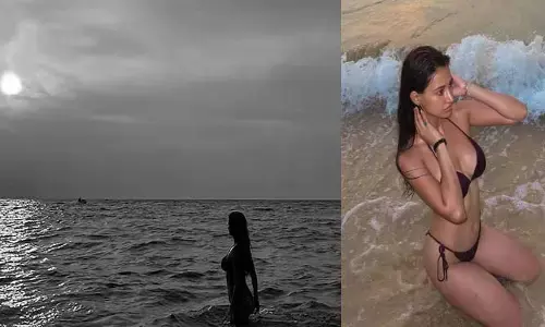 సముద్రంలో అందాల సునామీ.. చీకటి పడుతుండగా బికినీలో ఏంటి ఆ పని!