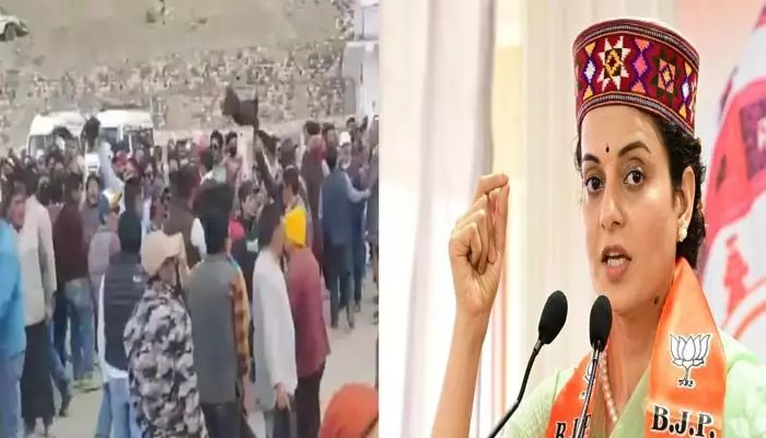 ఎన్నికల ప్రచారంలో బాలీవుడ్ క్వీన్ కంగనా రనౌత్ కు నిరసన సెగ ఎన్నికల ప్రచారంలో బాలీవుడ్ క్వీన్ కంగనా రనౌత్ కు నిరసన సెగ