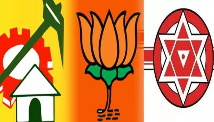 AP Politics: టీడీపీ కంచుకోటల్లో బీజేపీ జెండాలు AP Politics: టీడీపీ కంచుకోటల్లో బీజేపీ జెండాలు