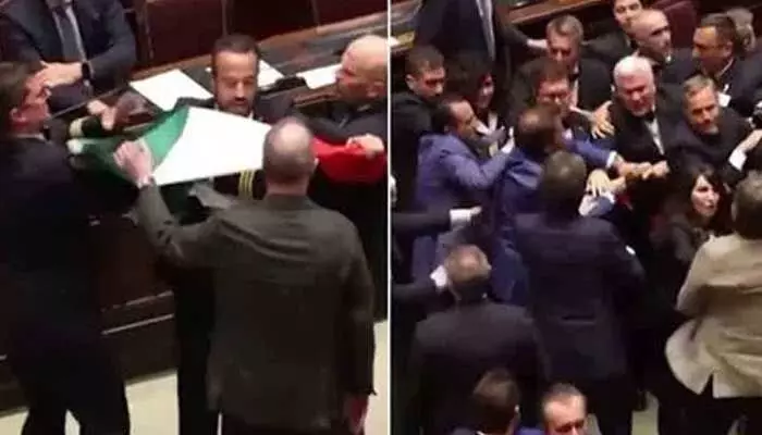 Italian Parliament: జీ7 శిఖరాగ్ర సదస్సులో పొట్టుపొట్టు కొట్టుకున్న ఎంపీలు.. Italian Parliament: జీ7 శిఖరాగ్ర సదస్సులో పొట్టుపొట్టు కొట్టుకున్న ఎంపీలు..