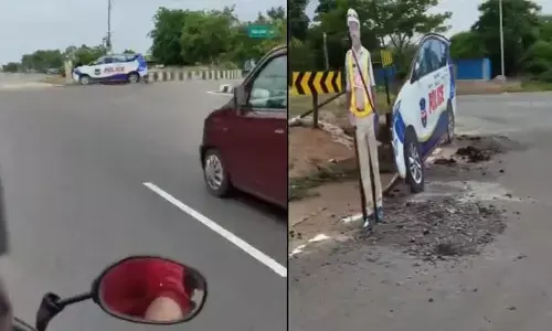 VIRAL VIDEO: తెలంగాణ పోలీస్ బోల్తే!  కటౌట్ చూసి.. రూల్స్ ఫాలో అయ్యారంట!