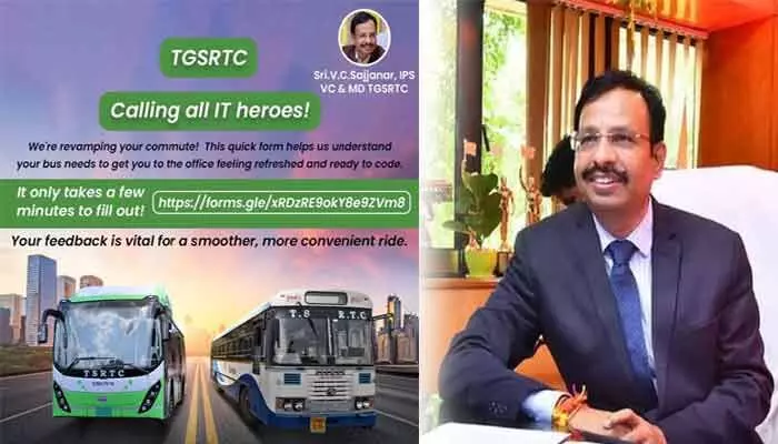 ఆర్టీసీ ఆన్ లైన్ సర్వే.. ఐటీ ఉద్యోగులకు సజ్జనార్ కీలక విజ్ఞప్తి ఆర్టీసీ ఆన్ లైన్ సర్వే.. ఐటీ ఉద్యోగులకు సజ్జనార్ కీలక విజ్ఞప్తి