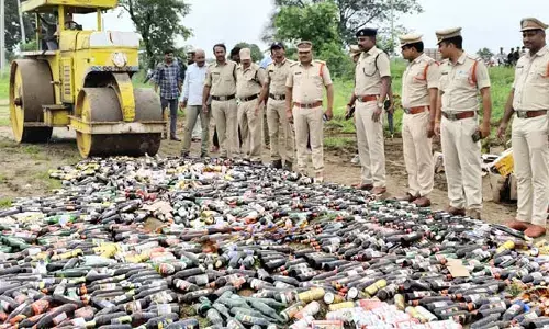 Liquor destroyed : ధర్మపురిలో 6 లక్షల విలువైన మద్యం ధ్వంసం..