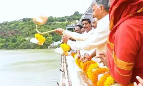 Srisailam Project:కృష్ణా నదికి జల హారతి ఇచ్చిన సీఎం చంద్రబాబు