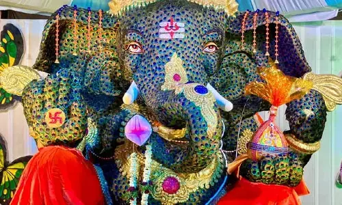 Trending: వారెవ్వా నెమలి పింఛాలతో గణేషుడు.. దర్శించేందుకు ఎగబడుతోన్న భక్తులు