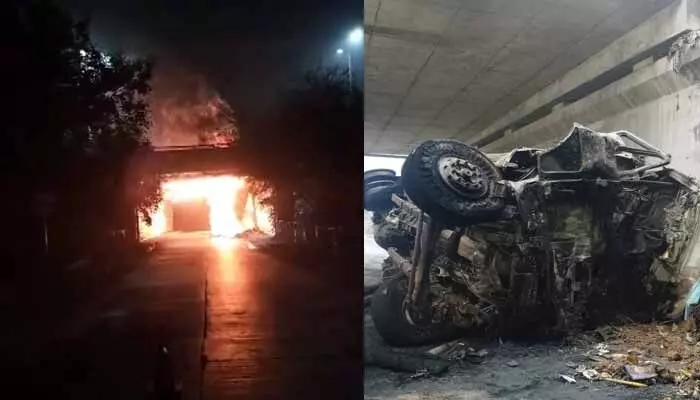 ORR: ఓఆర్ఆర్ నుంచి అదుపుతప్పి పడిపోయిన లారీ.. డ్రైవర్ సజీవ దహనం ORR: ఓఆర్ఆర్ నుంచి అదుపుతప్పి పడిపోయిన లారీ.. డ్రైవర్ సజీవ దహనం