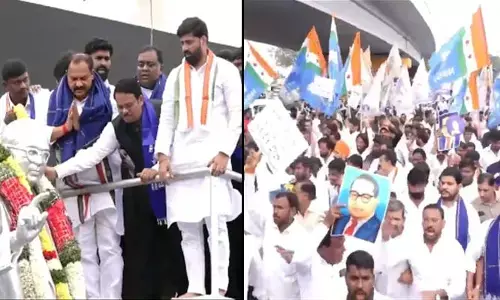 Congress: అంబేడ్కర్ మాకు దేవుడితో సమానం.. అమిత్‌షా వ్యాఖ్యలను నిరసిస్తూ కాంగ్రెస్ భారీ ర్యాలీ