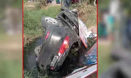 గేదెను ఢీకొని పల్టీలు కొట్టిన కారు.. ఇద్దరు స్పాట్ డెడ్