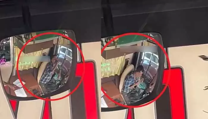 నోటిలోకి నీళ్లు తీసుకొని, వేరే బాటిల్లోకి.. వెలుగులోకి ప్రైవేట్ బస్సు డ్రైవర్ నిర్వాకం నోటిలోకి నీళ్లు తీసుకొని, వేరే బాటిల్లోకి.. వెలుగులోకి ప్రైవేట్ బస్సు డ్రైవర్ నిర్వాకం