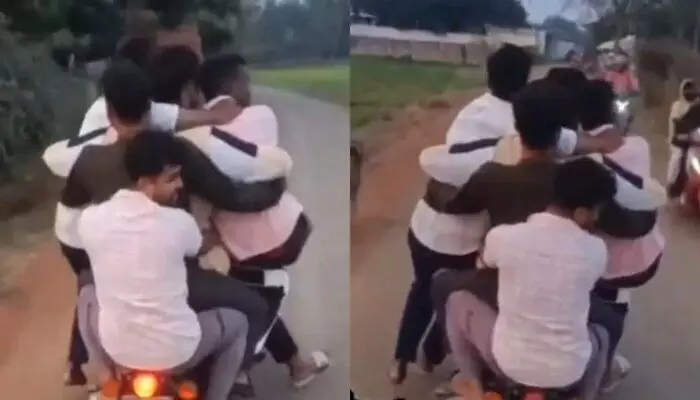 Viral Video: బైక్ అనుకున్నారా? లారీ అనుకున్నారా? అంతమంది ఎందుకు ఎక్కినట్టు భయ్యా! Viral Video: బైక్ అనుకున్నారా? లారీ అనుకున్నారా? అంతమంది ఎందుకు ఎక్కినట్టు భయ్యా!