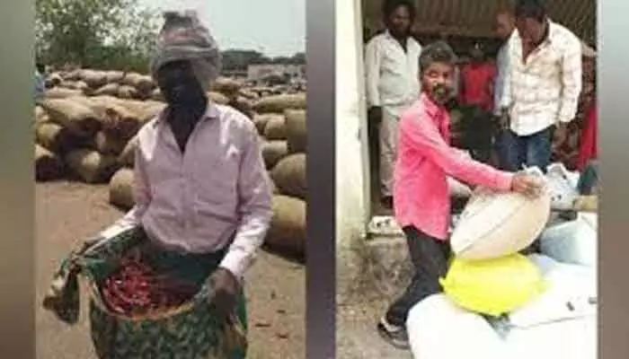 మార్కెట్లో హమాలీలు, కూలీల జబర్దస్తీ.. ఏం జరుగుతుందో మీరే చూడండి! మార్కెట్లో హమాలీలు, కూలీల జబర్దస్తీ.. ఏం జరుగుతుందో మీరే చూడండి!