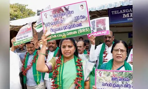 BRS:ఎండు మిర్చి దండలతో  బీఆర్ఎస్ ఎమ్మెల్సీల వెరైటీ నిరసన