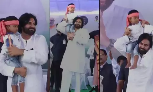 DCM:పిల్లాడిని భుజంపై కూర్చోబెట్టుకున్న పవన్ కళ్యాణ్.. వైరలవుతోన్న ఫొటోస్!