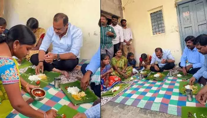 సామాన్యుడి ఇంట్లో సన్నబియ్యంతో భోజనం చేసిన మంత్రి కోమటిరెడ్డి సామాన్యుడి ఇంట్లో సన్నబియ్యంతో భోజనం చేసిన మంత్రి కోమటిరెడ్డి