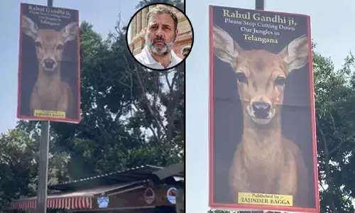 రాహుల్‌జీ.. ప్లీజ్ స్టాప్ కట్టింగ్ అవర్ ఫారెస్ట్! Save HCU అంటూ ఢిల్లీ‌లో జింక ప్లెక్సీలు