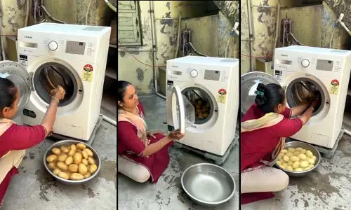 Washing Potatoes: ఏందక్కా.. మరీ ఇంత తెలివి? వాషింగ్‌ మెషిన్‌ను ఇలా కూడా వాడుతారా? వైరల్
