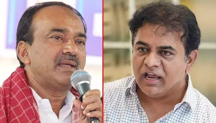 ‘ఊరికే అరవకు.. దమ్ముంటే అక్కడికి రా’: కేటీఆర్కు ఈటల సవాల్ ‘ఊరికే అరవకు.. దమ్ముంటే అక్కడికి రా’: కేటీఆర్కు ఈటల సవాల్